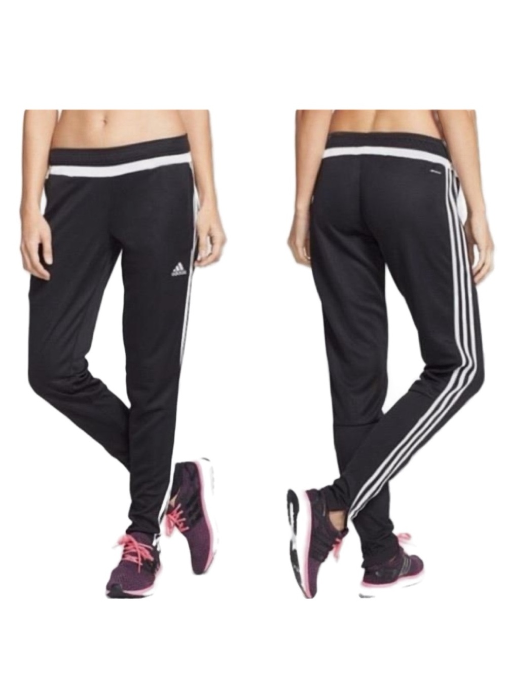 Adidas Black And White 3 Striped Track Pants Ankle Zip Elastic Waist Size S